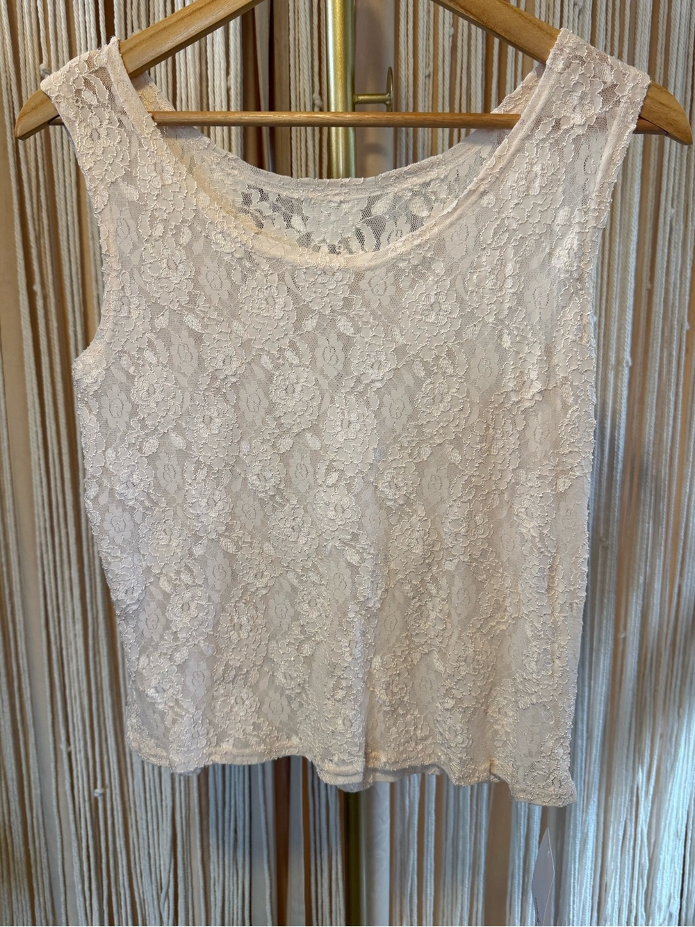 Vintage Floral Sheer Lace Sleeveless Tank Top Scoop Neck Coquette Ivory Small S
